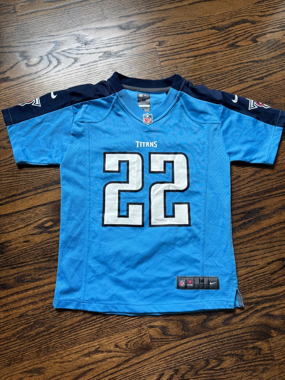 Nike Youth Titans Blue #22 Football Jersey with Navy Accents